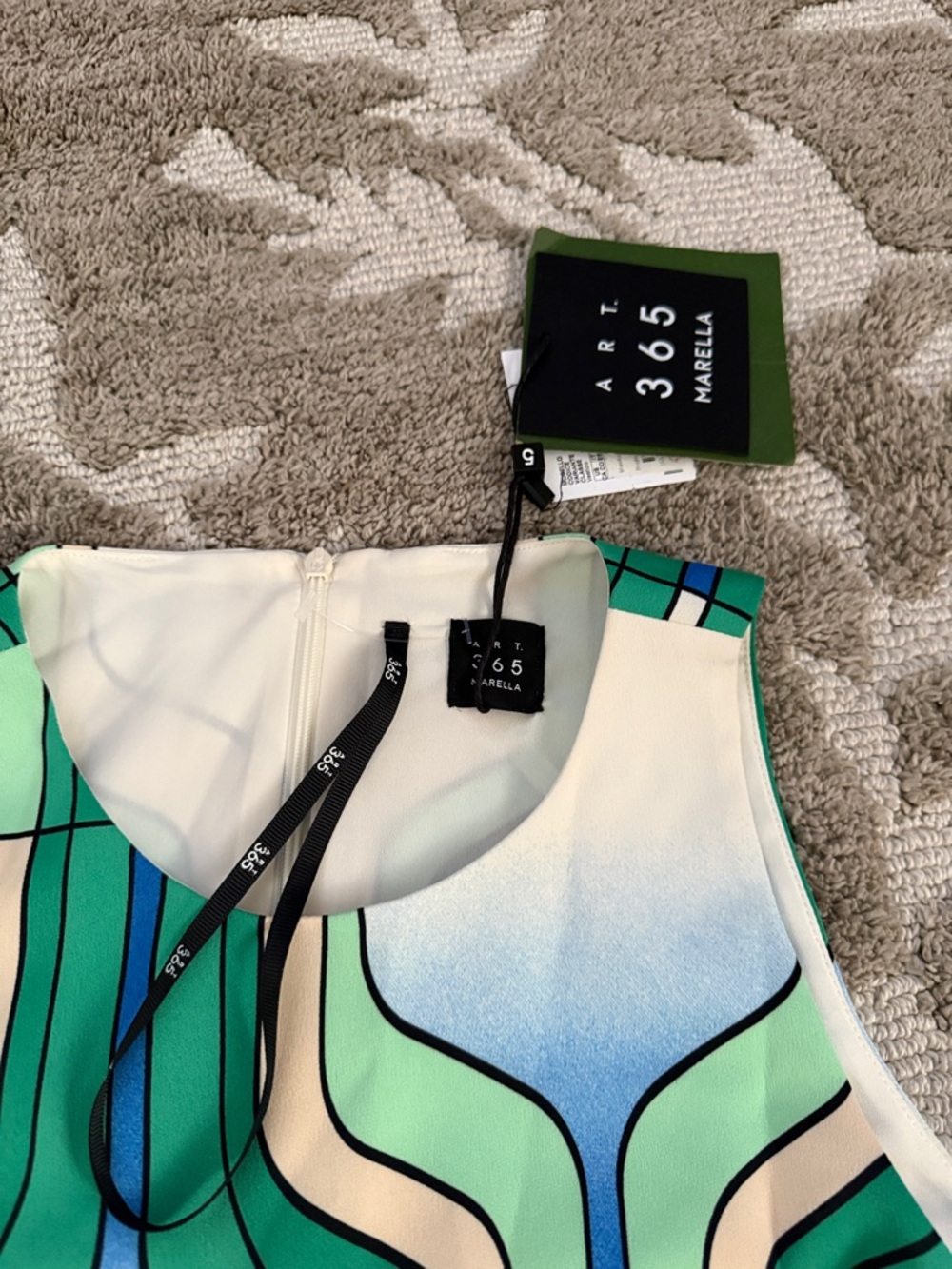 Marella Geometric Green & Cream A-Line Dress NWT - Picture 2 of 5